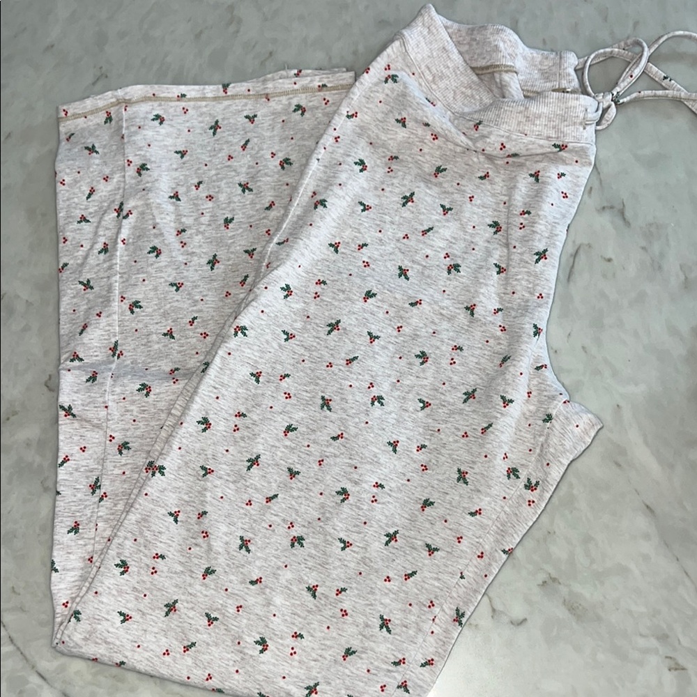SKIMS Cotton Jersey Long Pant Oatmeal Heather - Holly Print - Size M